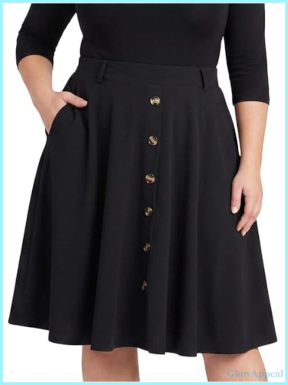 Plus Size A-Line Midi Skirt with Pockets High Waist Vintage Button